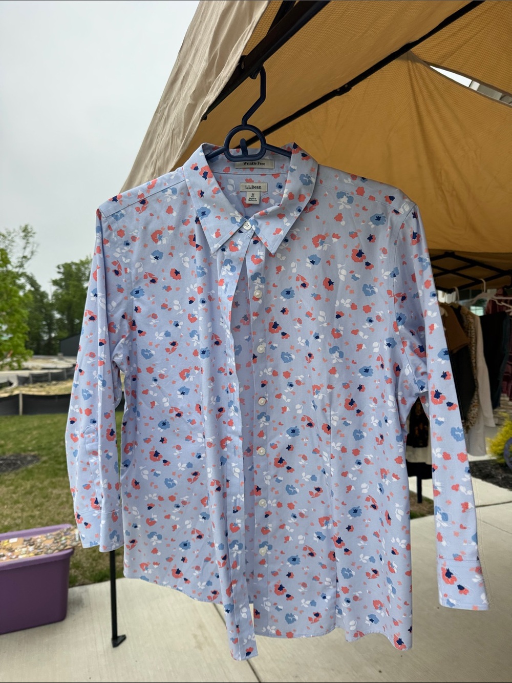 L.L. Bean Light Blue Floral Print Button-Down Shirt